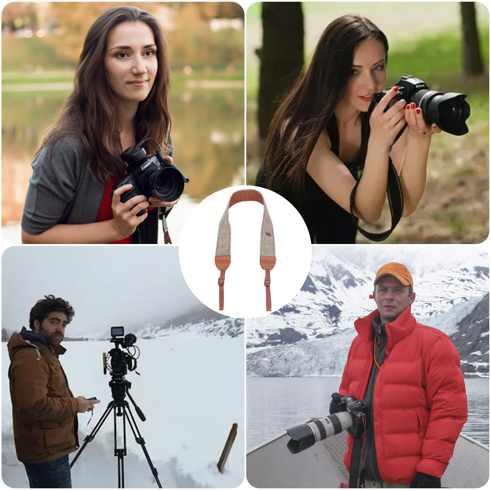 Pasek do aparatu, pasek do aparatu, czysta bawełna i skóra, tkany, regulowany pasek na ramię, do lustrzanek cyfrowych, fotografów