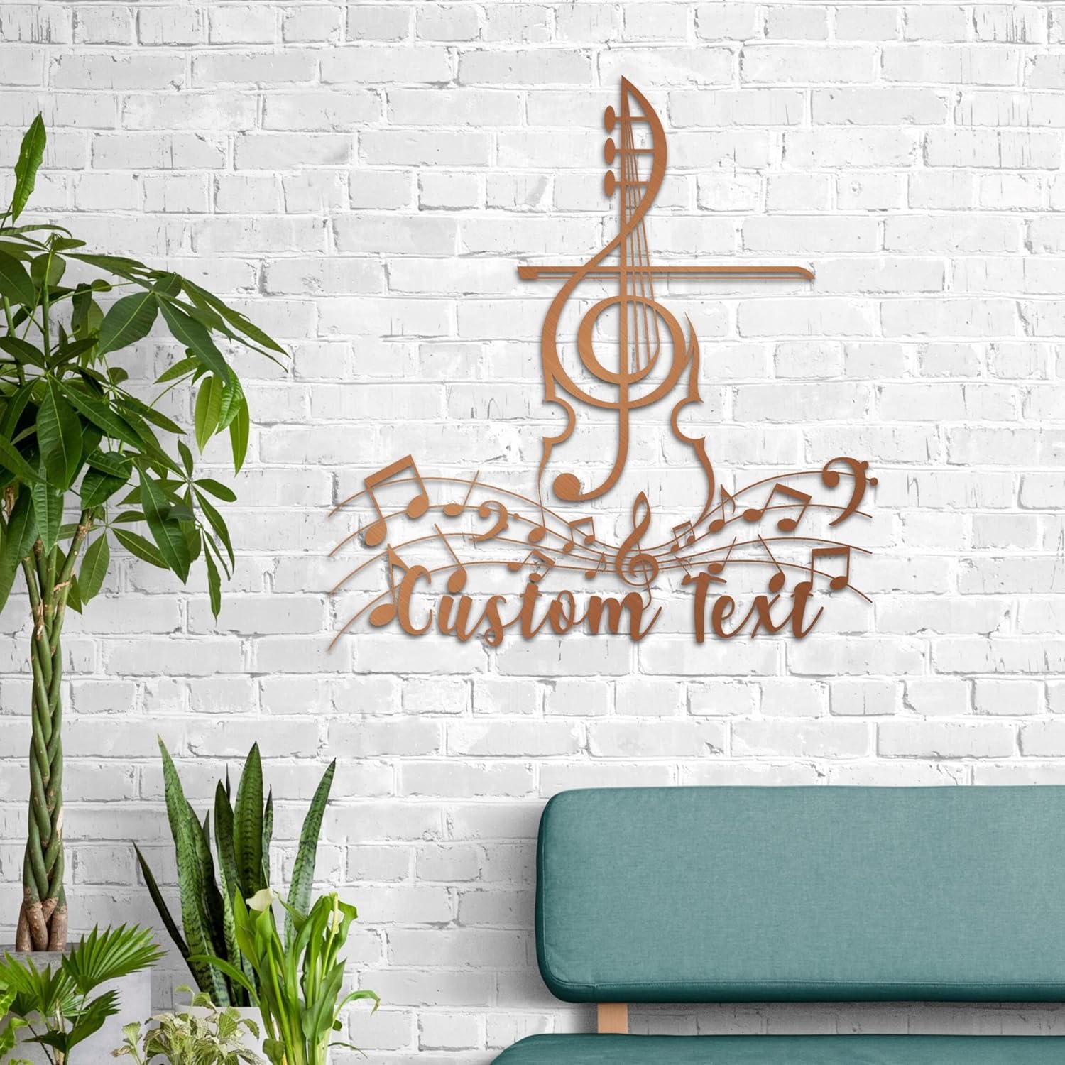 Personalized Music Metal Wall Art, Custom Treble Clef Notes Decor, Song Lyric Wall Sculpture for Musician, Unique Music Teacher Gift, Living Room, Bedroom or Classroom Modern Metal Home Decor (Black-14"-Ready Text)