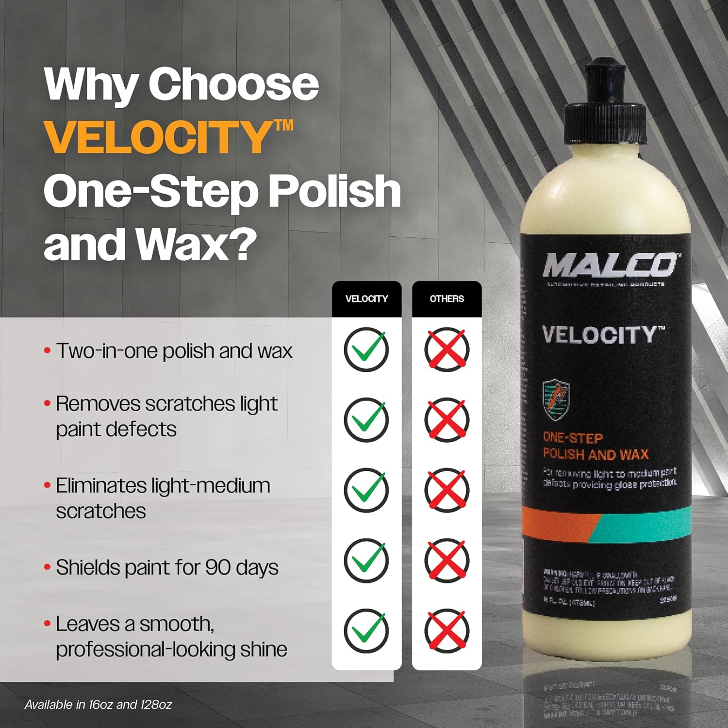 Malco Velocity One-Step Car Polish and Wax (90 Day Protection) - Best Polishing Compound for Automotive Paint Restoration/Scratch and Swirl Remover/Re-Shine and Protect Old Aged Paint (265016)