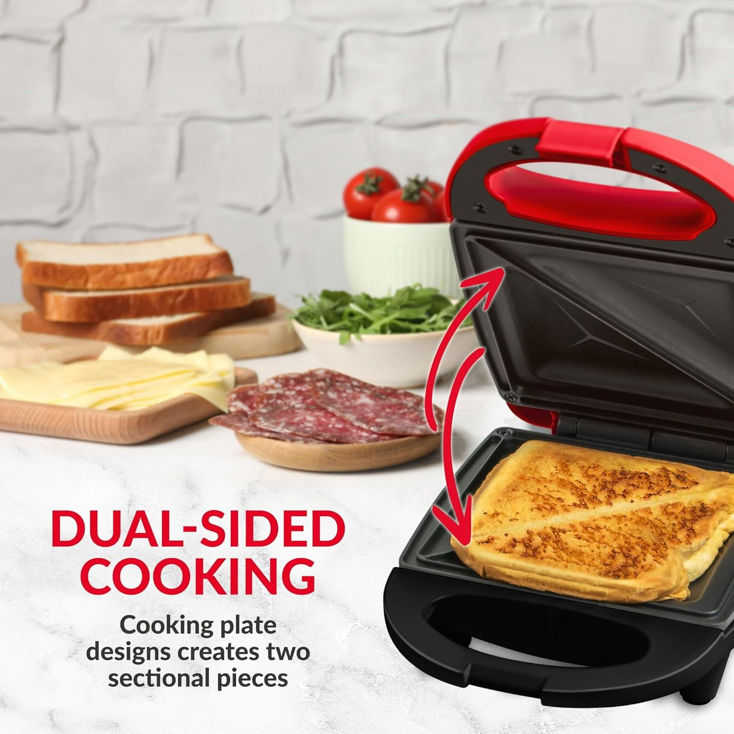 Sandwich Maker Grill, 520 Watts, Red - Cool-touch Handle Allows You To Keep Your Hands Safe When Opening And Closing Lid, Wrap The Appliance Cord Underneath The Base Of The Unit For Tidy Storage