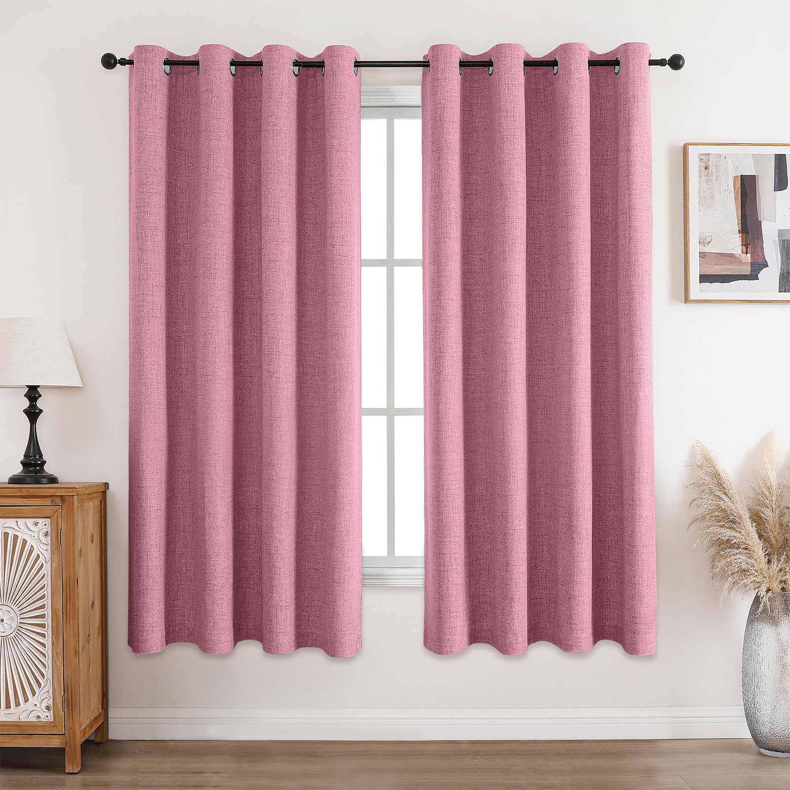 CUCRAF 100% Blackout Curtains Pink 78 Inch Drop 2 Panels Soft Texture Energy Saving Sun Blocking Thermal Eyelet Curtains for Bedroom Living Room 52 X 78 Inch