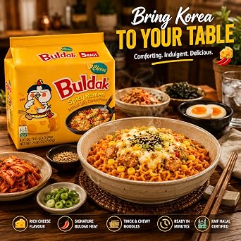 Buldak Noodles Cheese Spicy Chicken Flavor Ramen 10 Pack - Ramen Instant Noodles Excellent for Snack and Soups