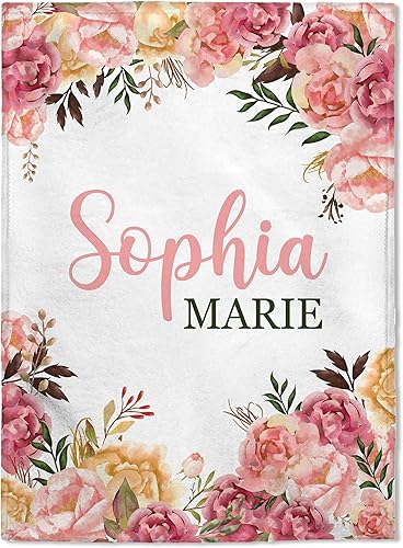 Miniatura 1 de FLOCHIL Manta de bebé personalizada para niñas, manta de bebé personalizada con nombre, manta de bebé floral personalizada, regalo para baby shower,