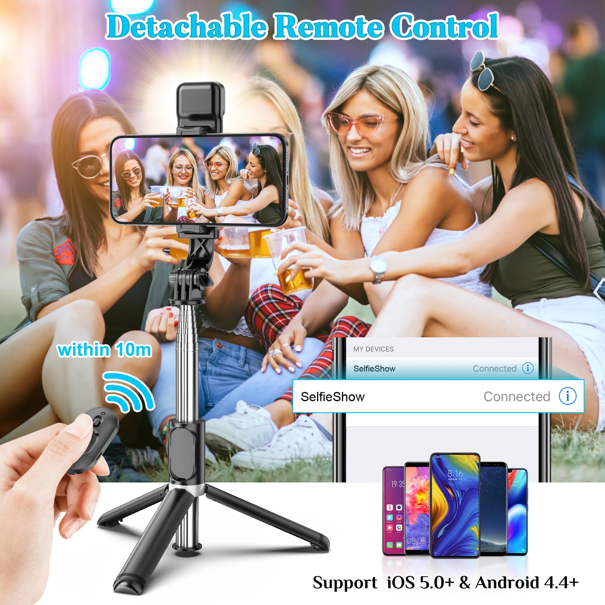 Selfie Stick Tripod, All in One Extendable & Portable iPhone Tripod Selfie Stick with Wireless Remote Compatible with iPhone 17 16 15 14 13 12 pro Xs Max, Galaxy Note10/S20/S10/OnePlus 9/9 PRO etc
