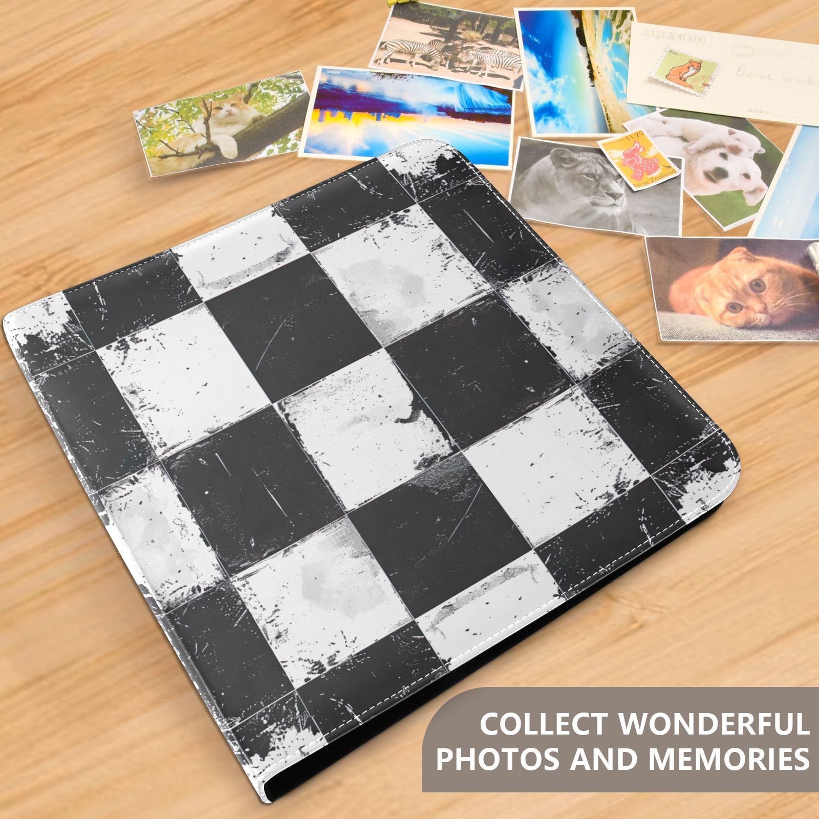 Álbum de fotos retro de tablero de ajedrez blanco y negro autoadhesivo, álbum de recortes para fotos de 2 x 3, 4 x 6, 5 x 7, 6 x 8, 20 páginas, álbum de fotos para familia, boda, aniversario, viajes