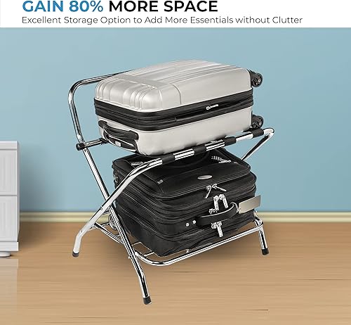 Miniatura 9 de Soporte de valet de equipaje esencial para invitados  Soporte de maleta de metal estilo hotel con correas de nailon de 2 niveles de acero aleado en