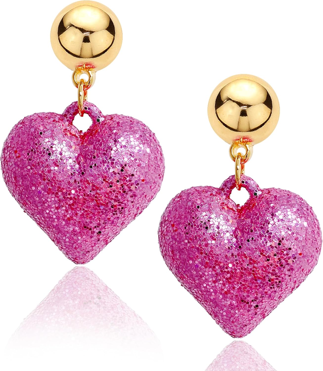 OZEL Heart Earrings Dangling, Valentine Earrings for Women, Pink Heart Accessories, Lightweight Glitter Statement Jewelry Gifts