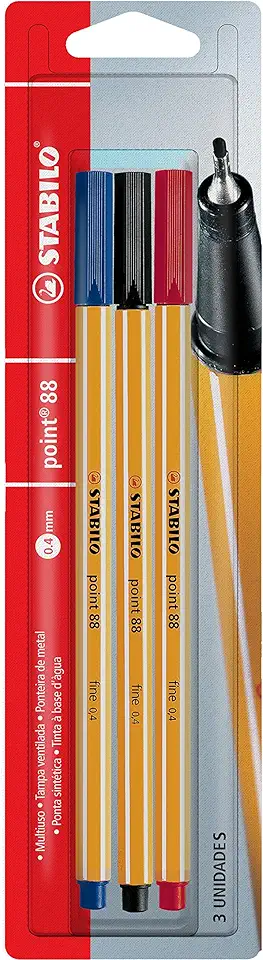 Caneta Ponta Fina – STABILO point 88 – Pacote com 3 unidades – Em 3 cores