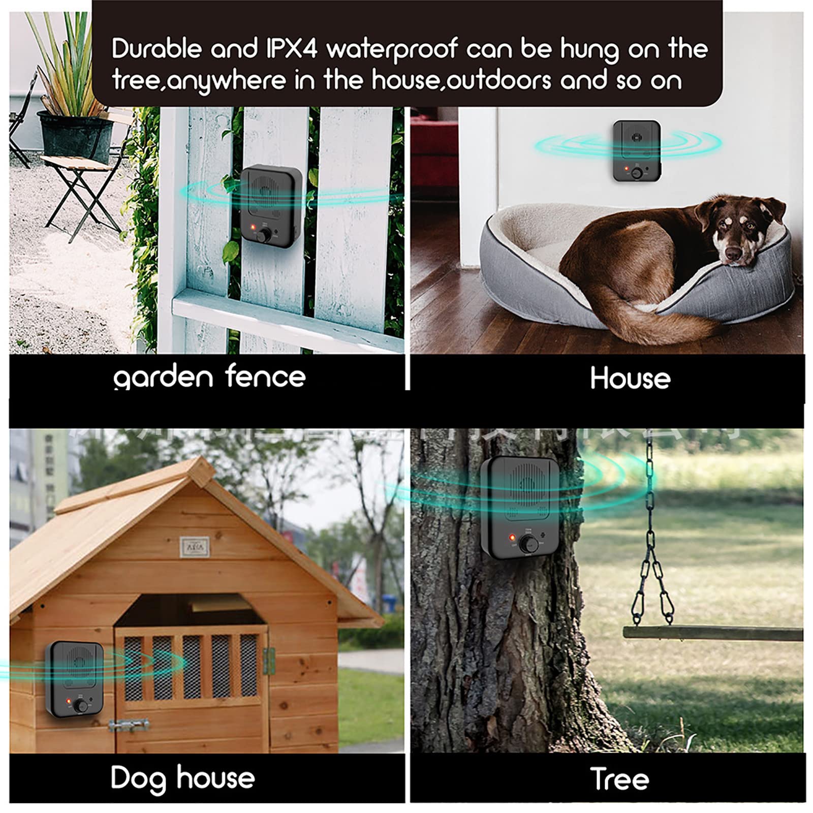 Dispositif anti-aboiements avec sensibilité et fréquence réglables - Contrôle des aboiements soniques pour chiens - Convient pour l'intérieur et l'extérieur