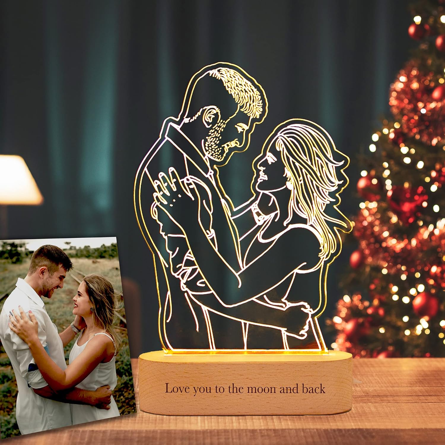 JugJug Personalized Lind Drawing Night Lights Cute 3D Photo Lamp, Custom Boyfriend Birthday Picture Frame Gifts for Him, Unique Anniversary Valentines Day Christmas Gifts for Couple