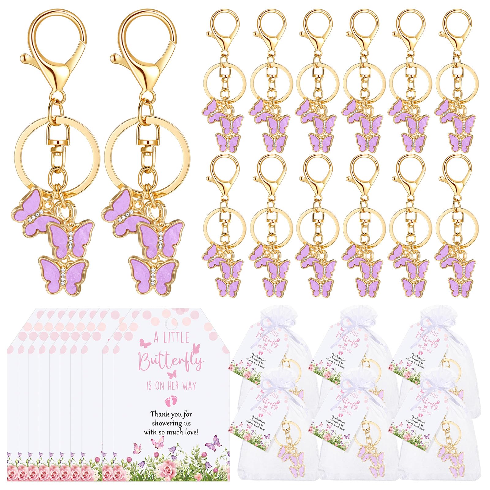 Landical Baby Shower Favors Bulk 25 Butterfly Keychains with Thank You Cards & Bags, Baby Shower Favor Supplies