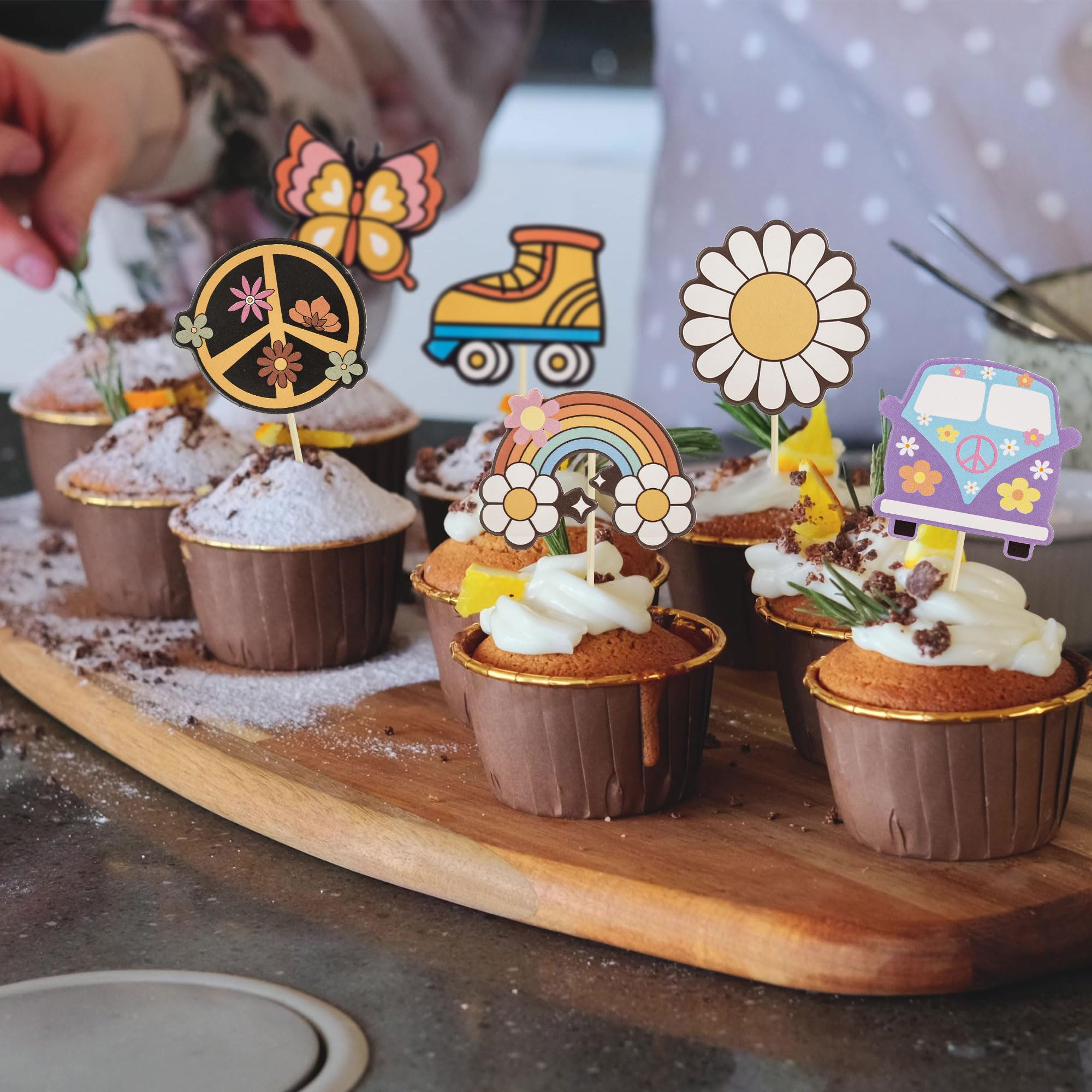25-teilige Hippie-Party-Kuchendekoration – Boho, Bunt, Mit Papier-Toppern Für Kuchen & Cupcakes