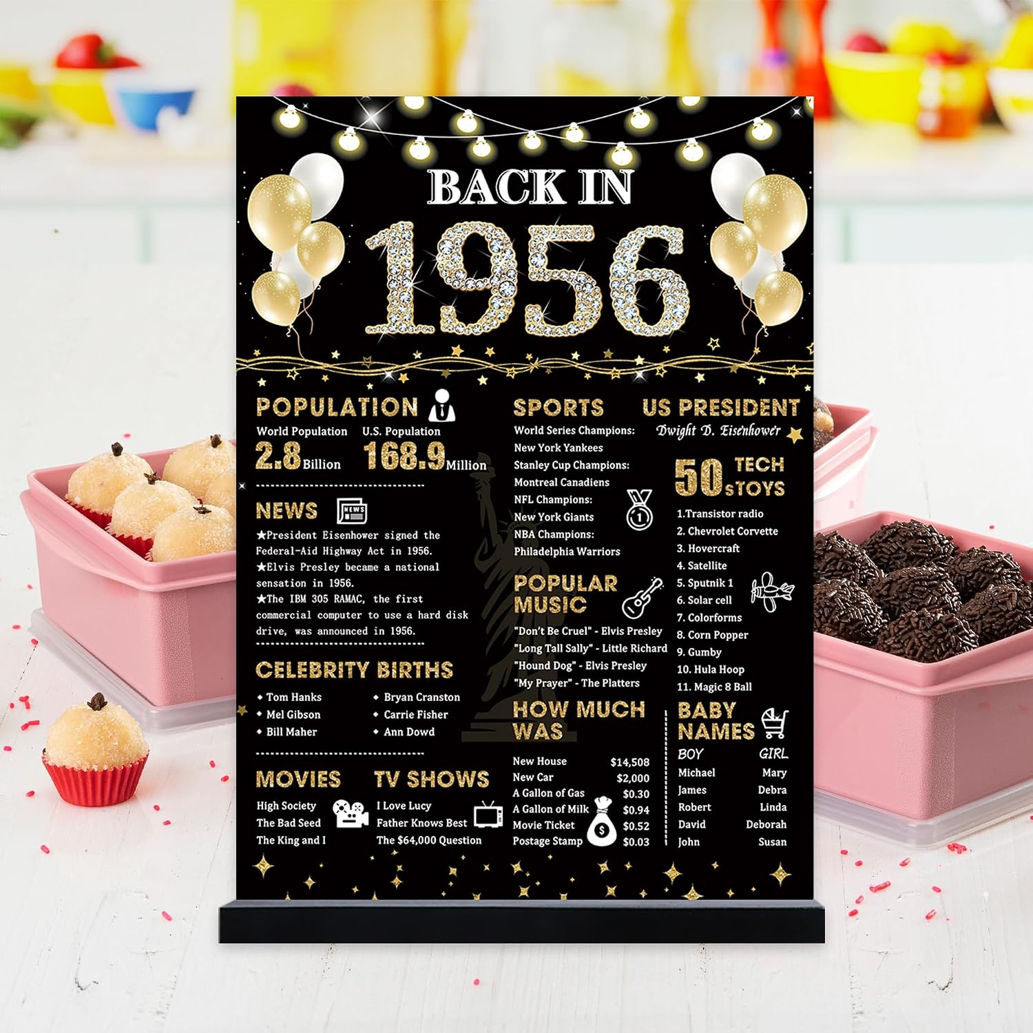Roetyce Black Gold 70th Birthday Decorations, Back in 1956 Centerpiece