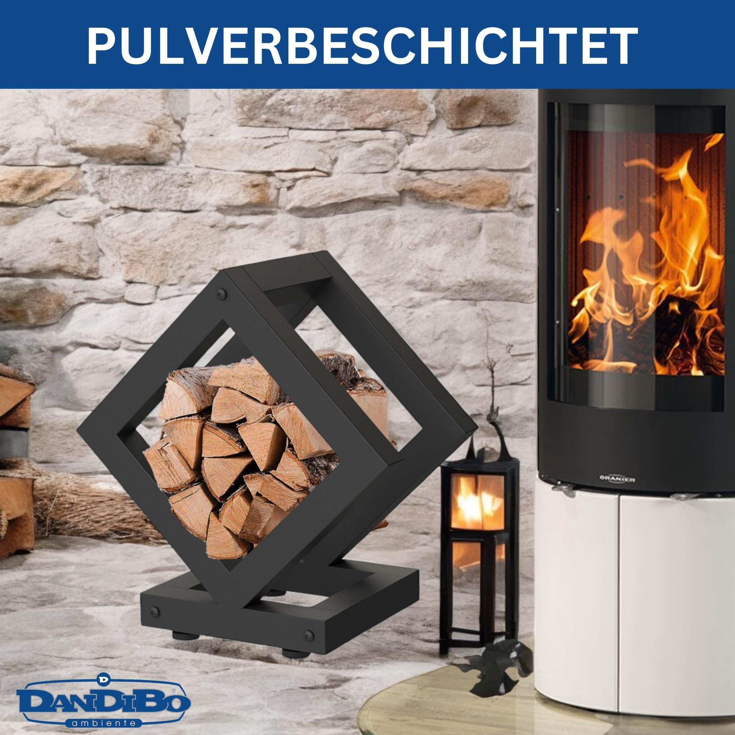 DanDiBo Estantería para leña interior de metal negro cubo cuadrado 96606 – Estantería para leña de madera