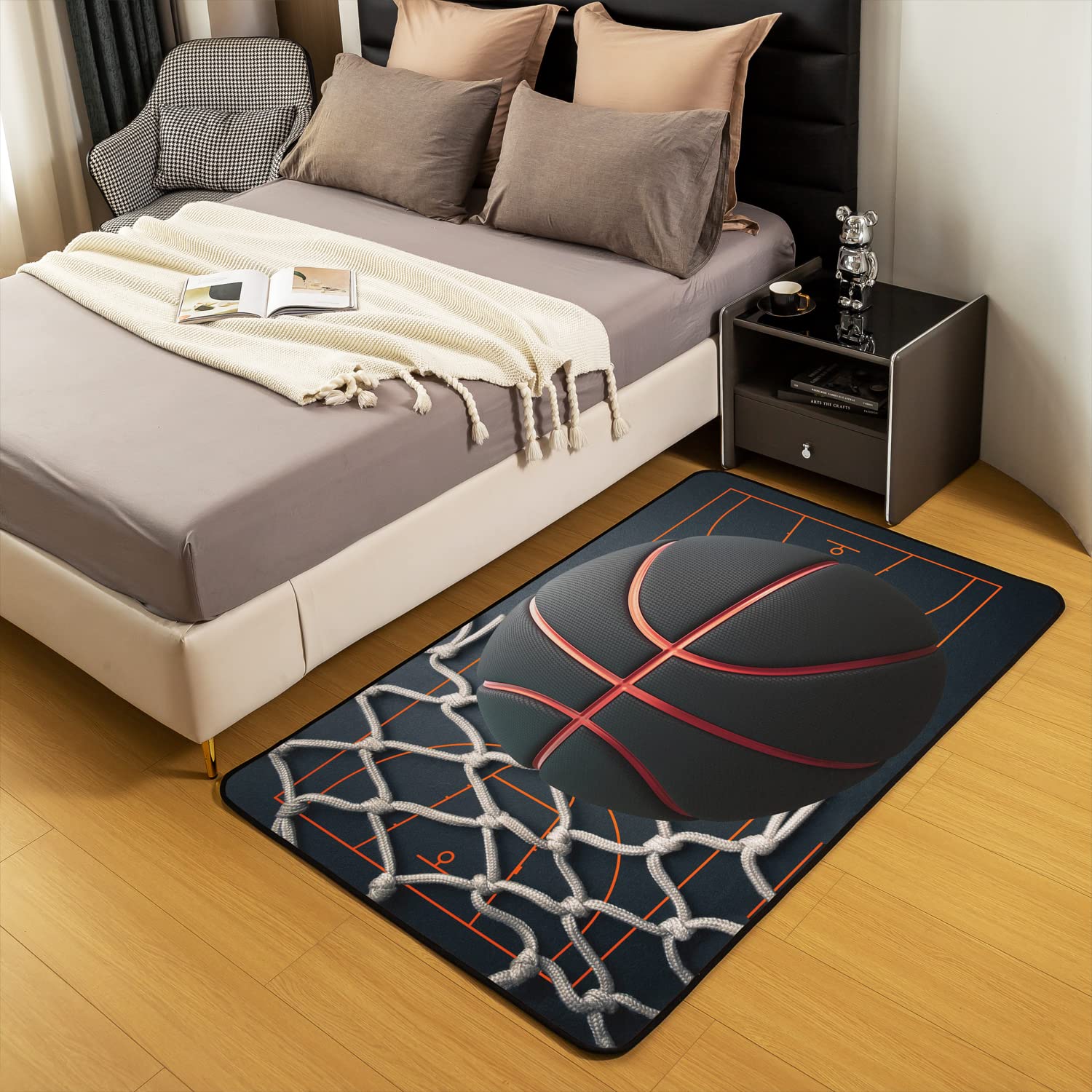 Basketball Bodenmatte Home Wetterfest Dekor Durable Indoor Entry Teppich Sports Thema Basketball Court Welcome 3D Ball Muster Teppich 100x150cm Weich Teppich Livingroom Eingang für Küche und Balkon