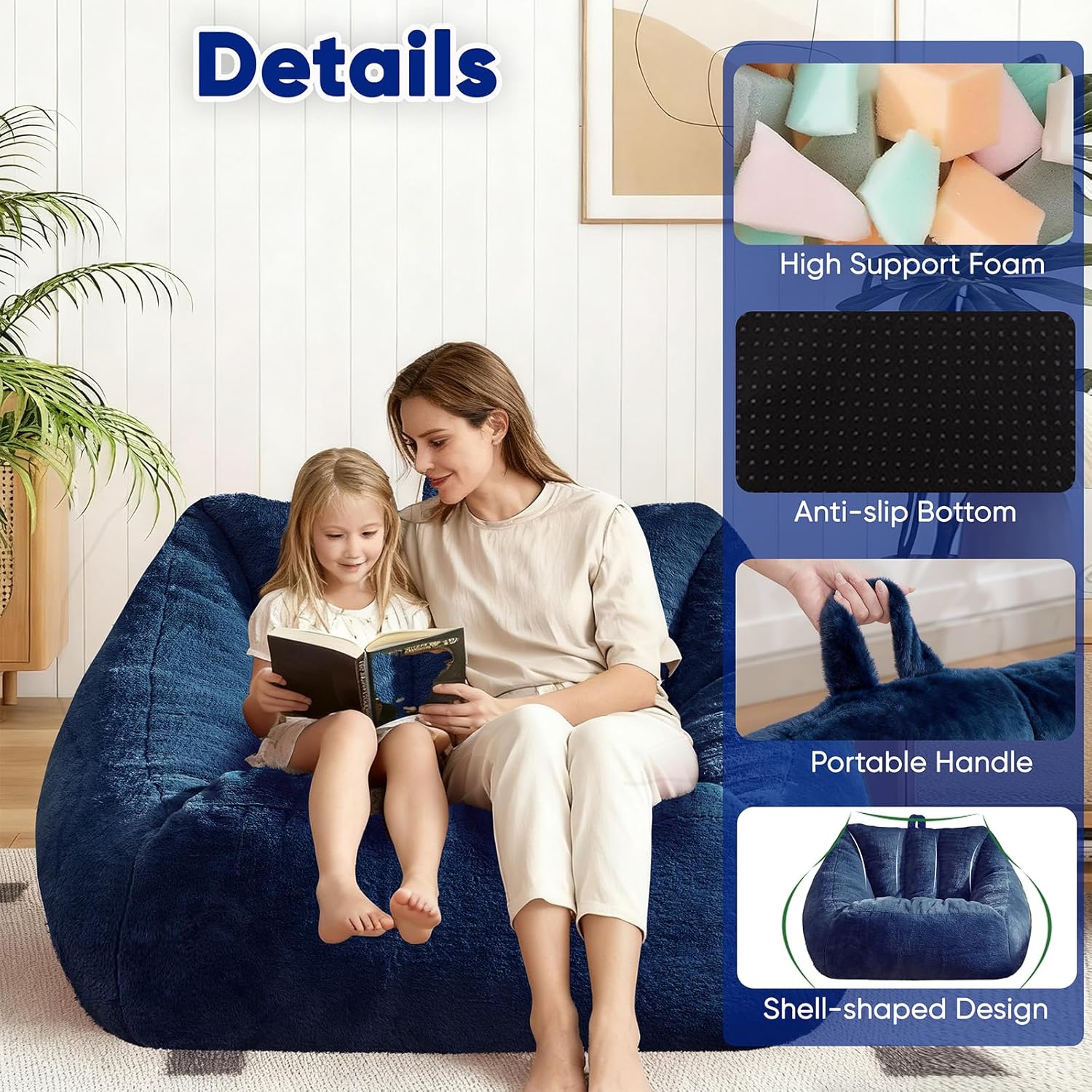 Giant Bean Bag Chair, Oversized Bean Bag Couch for Adults and Kids, Faux Fur Shell-Shaped Large Chair with Filler, Stuffed Big Accent Sofa Lounge Floor Sofa for Gaming, Reading - Image 6