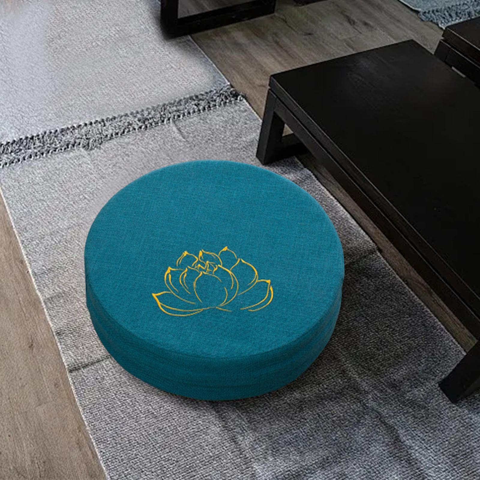 perfk Coussin de méditation de Yoga avec Housse Amovible Tapis de Tatami Japonais Accessoires de méditation Oreiller de Sol pour Yoga Salon Cadeaux de, Bleu Foncé 6cm