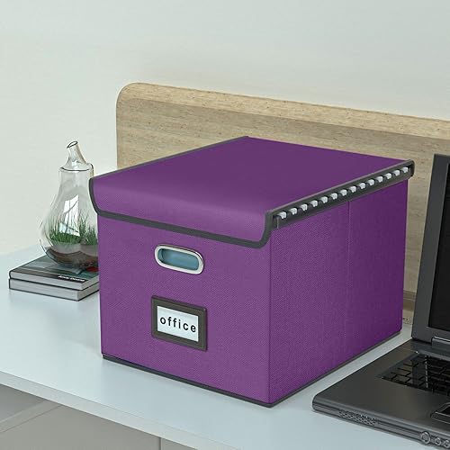 Vista 262 de Huolewa Cajas organizadoras de archivos con tapas, plegables de lino para colgar y almacenar con tobogán de plástico para oficina/decoración/hogar