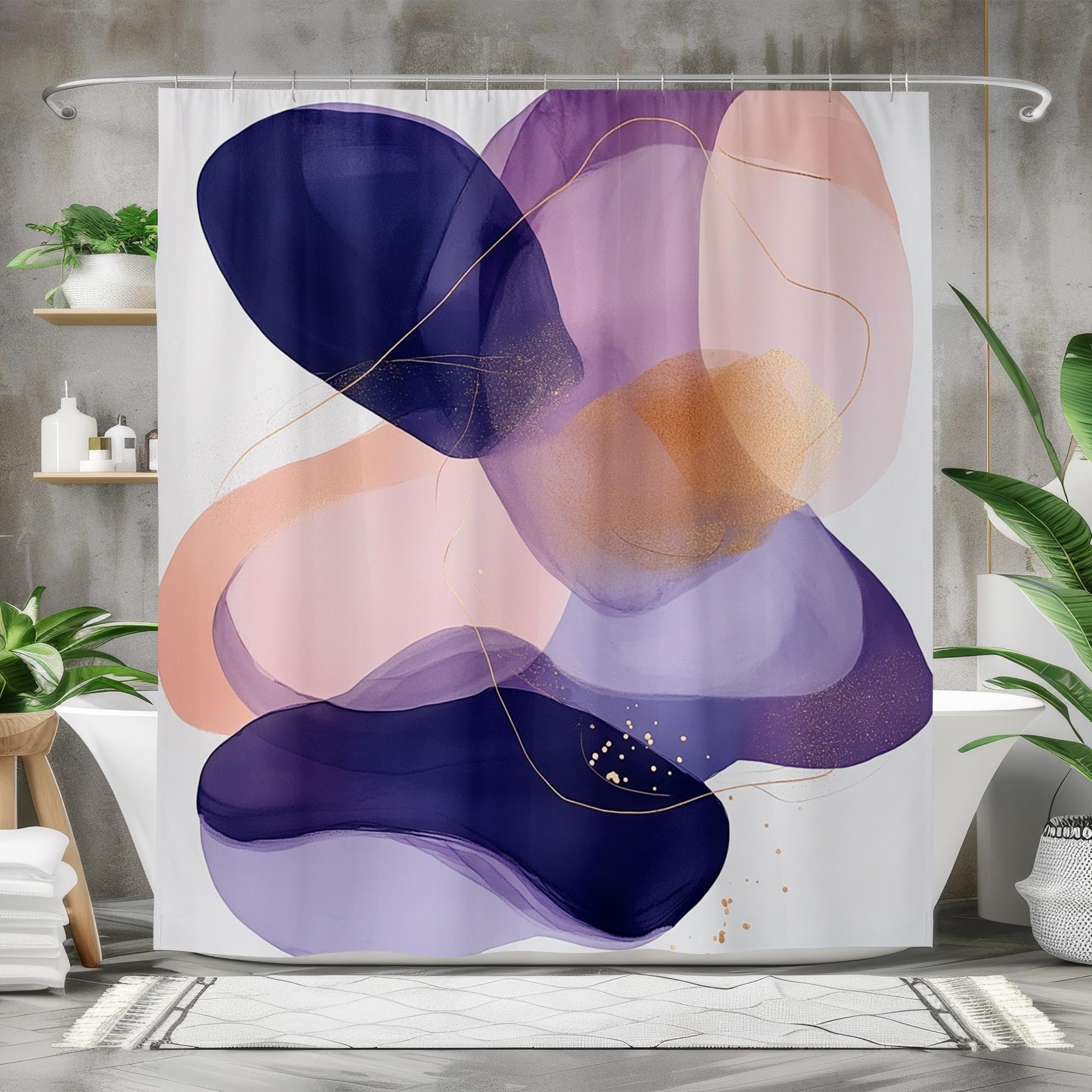 Rideau de douche violet abstrait pour embellir une salle de bain