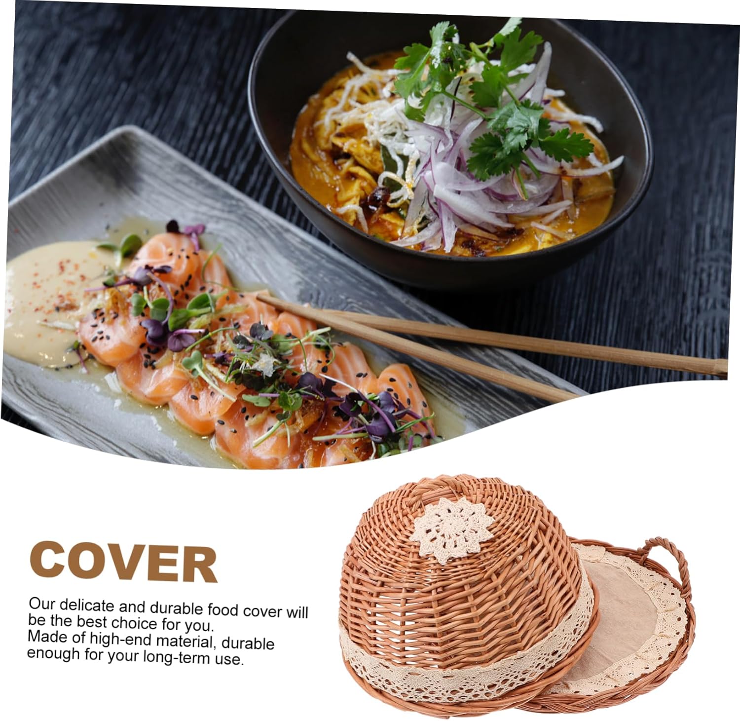 1set Round Willow Rattan Woven Food Tray Cover Stylish Kitchen Accessory for Picnics Bbqs and Parties and Fruit and Bread Container
