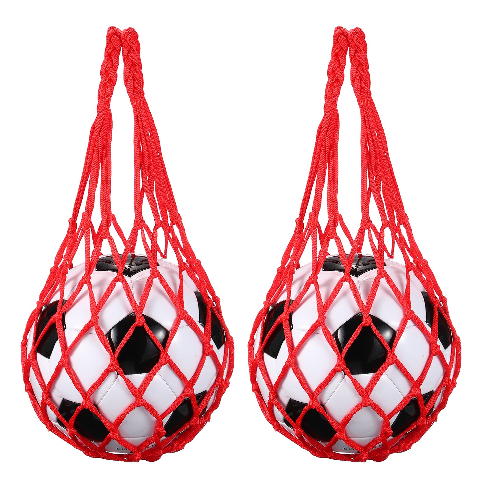 sourcing map 2 Pcs Basketball Net Bags, Nylon Soccer Ball Holder Portable Multifunctional Single Ball Mesh Net Bag for Storage Basketball Soccer Rugby Balls, Red