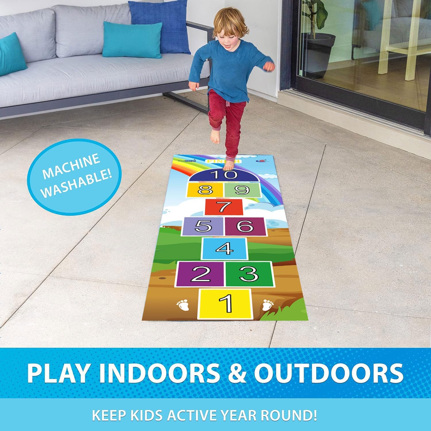 Kids Mandi Hopscotch Count & Jump Game | Jumbo Kids Play Mat (40" x 108") | Unique Balancing Game | Large Size for 3 Years and up 2