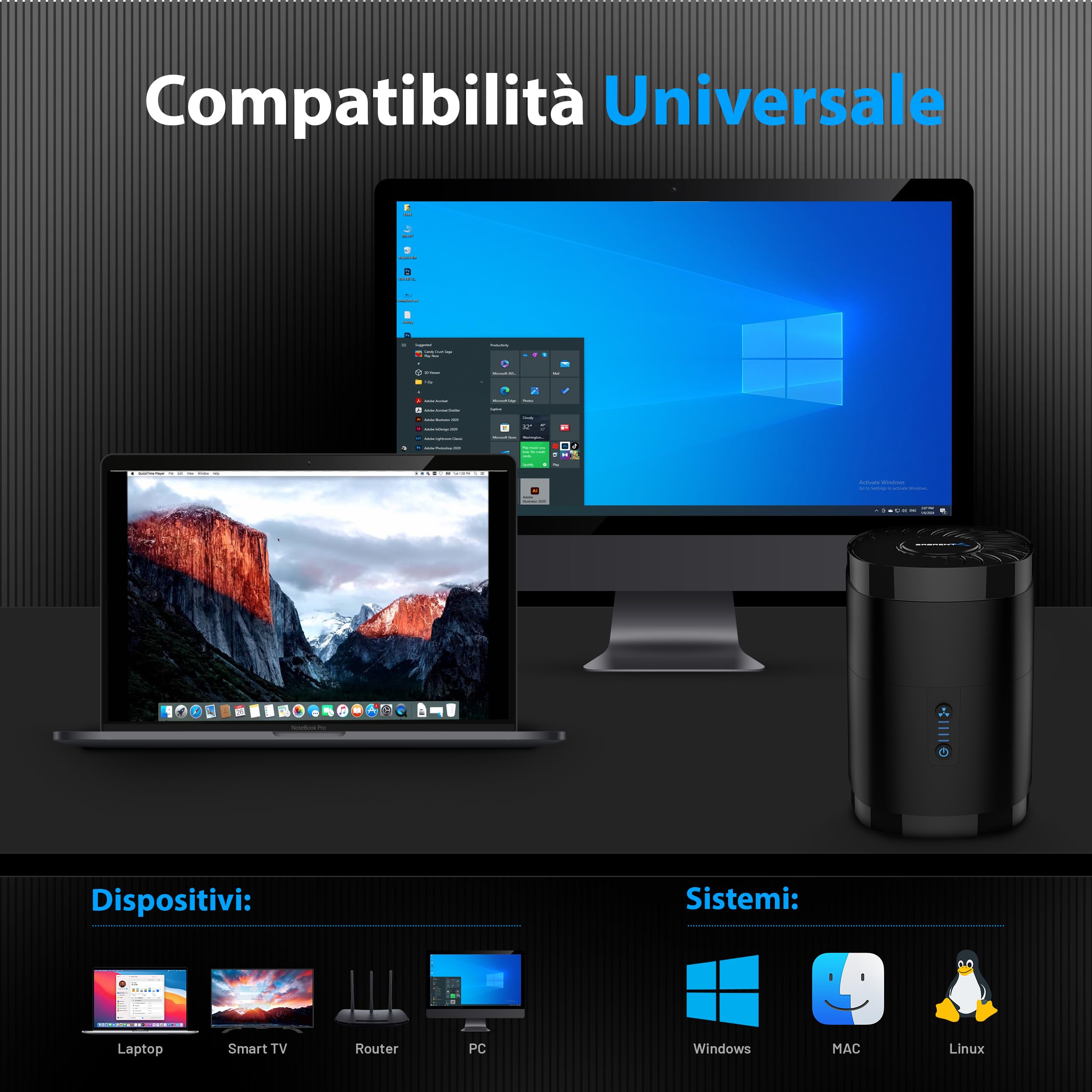 SABRENT Docking Station SSD/Hard Disk Esterno/HDD 2.5 pollici, USB 3.2 Gen 1, 4 slot per SSD/HDD, con alimentatore e ventola, per SSD/HDD SATA, installazione senza attrezzi (DS-4SSD)