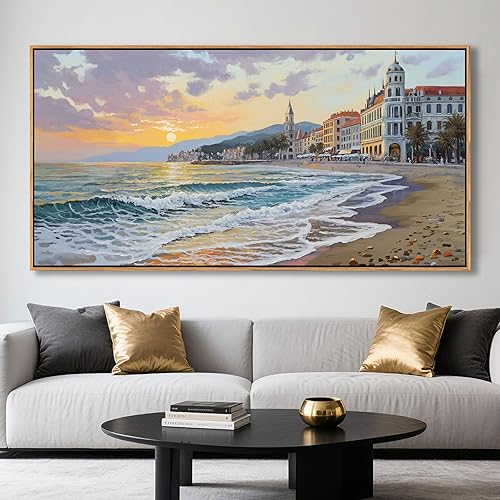Miniatura 3 de YDYSUNE Decoración de pared de playa enmarcada grande en lienzo costero para sala de estar, imagen de pueblo, pintura costera puesta de sol para