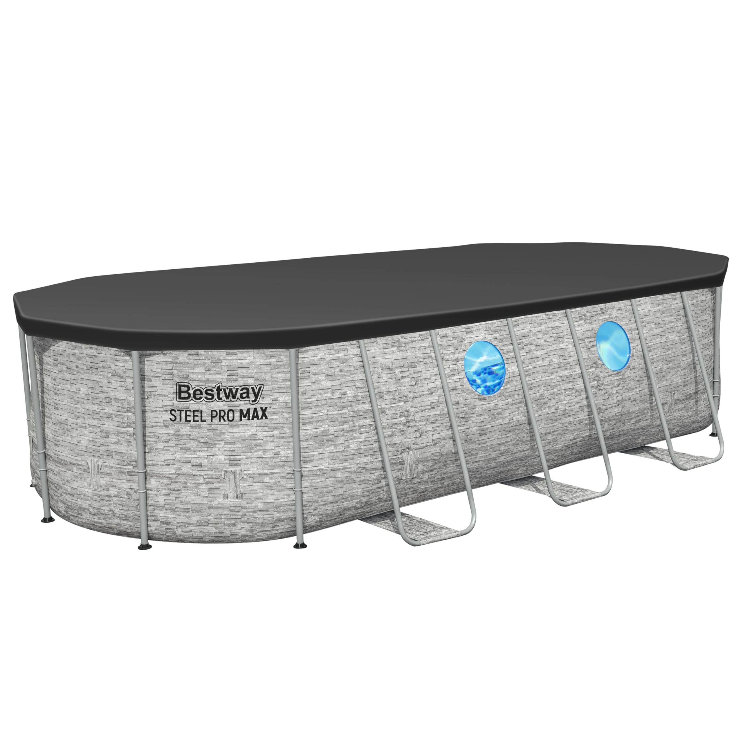 Bestway Power Steel Swim Vista Series Frame Pool Komplett-Set mit Filterpumpe 549 x 274 x 122 cm, Steinwand-Optik (Cremegrau), oval