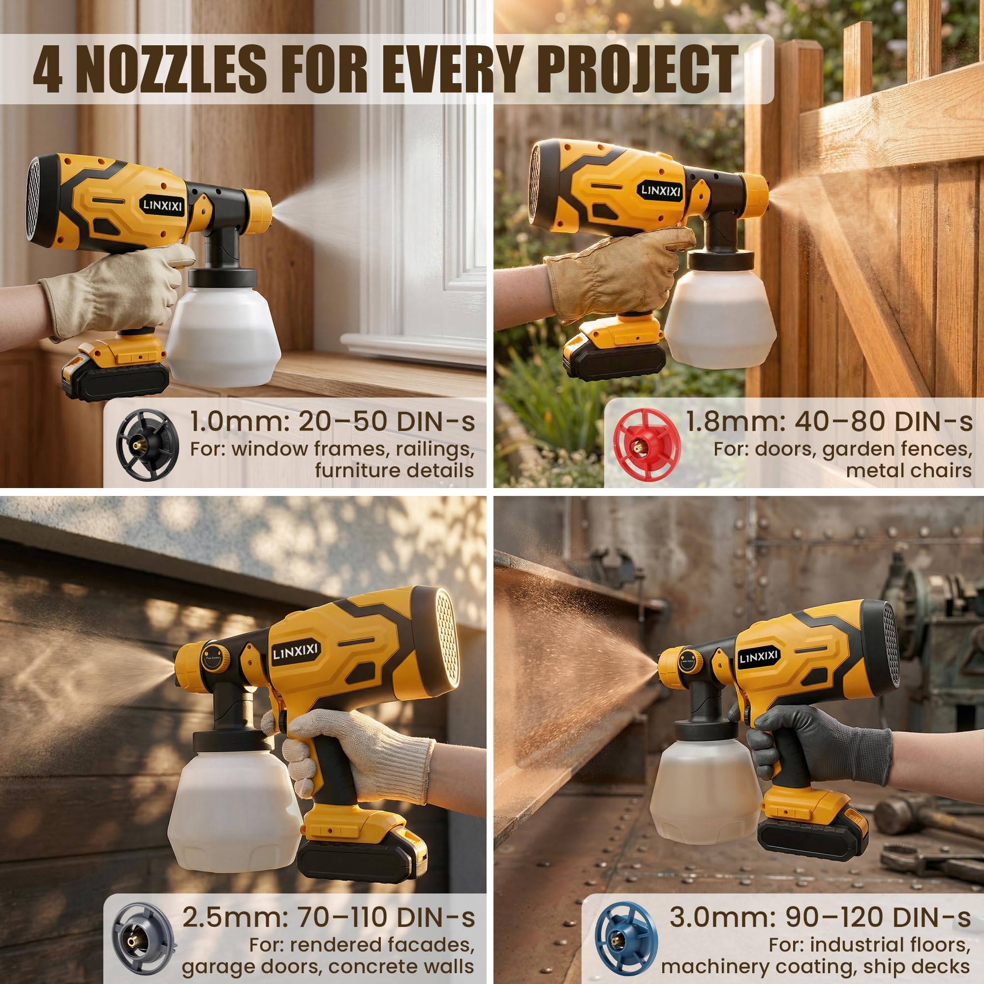 Pulverizador de pintura inalámbrico compatible con batería Dewalt de 20 V, pistola de pintura eléctrica HVLP con 3 boquillas de cobre y 3 patrones para cobertizos, paredes, techos, armarios
