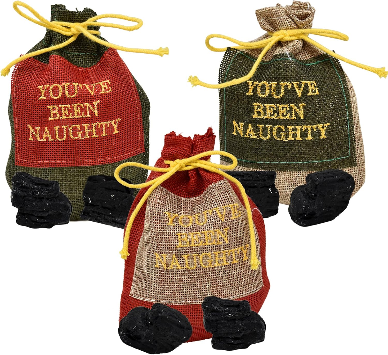 Gift Boutique Christmas Bag of Coal in a Drawstring Bag You've Been Naughty for Holiday Santa Stocking Filler, Pack of 3 Lump of Coals