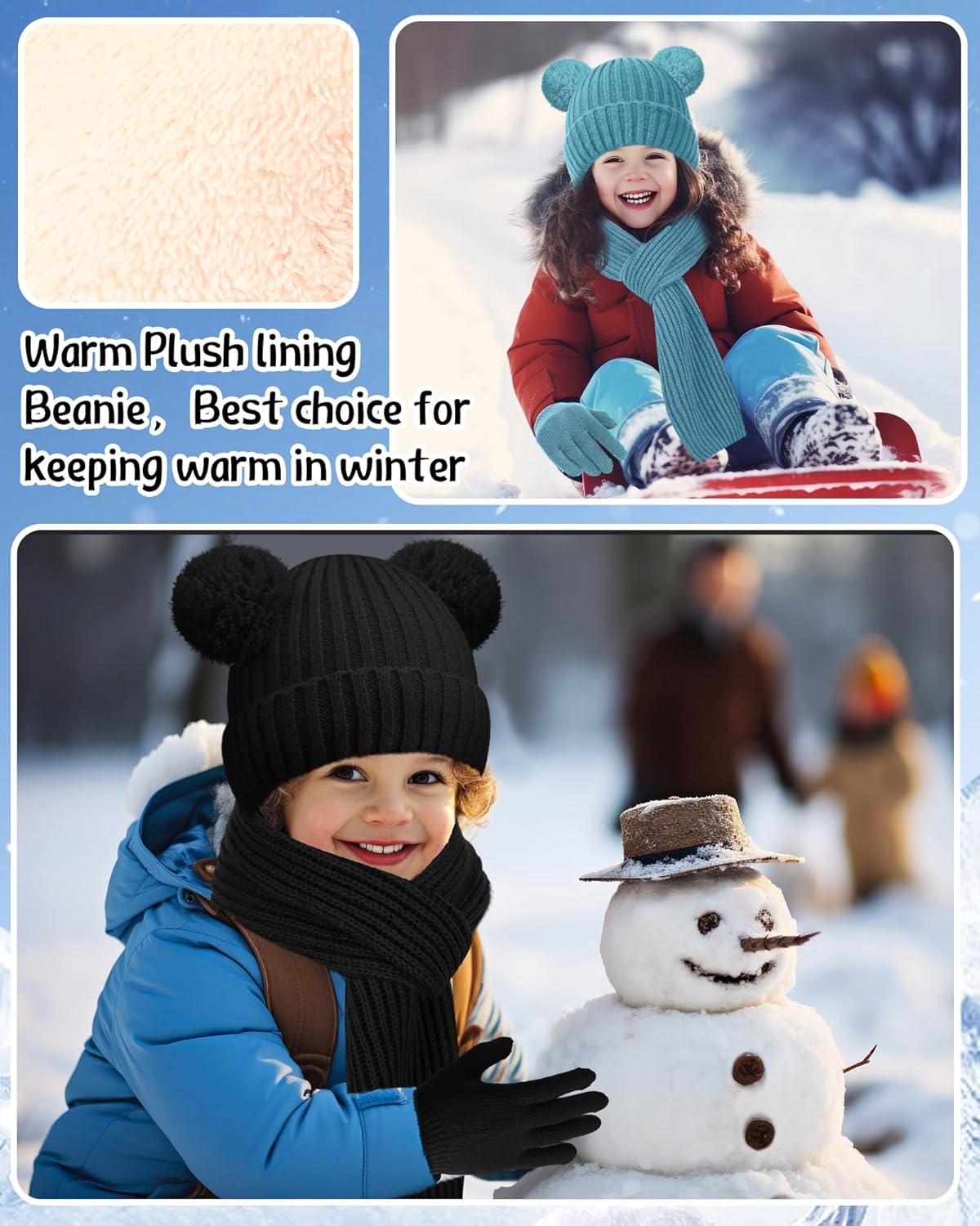 JaGely 18 Pcs Kids Knit Winter Hat Gloves Scarf Set Warm Knitted Fleece Lined Pom Pom Beanie Scarf Mittens for 5-13 Years Old - Image 3