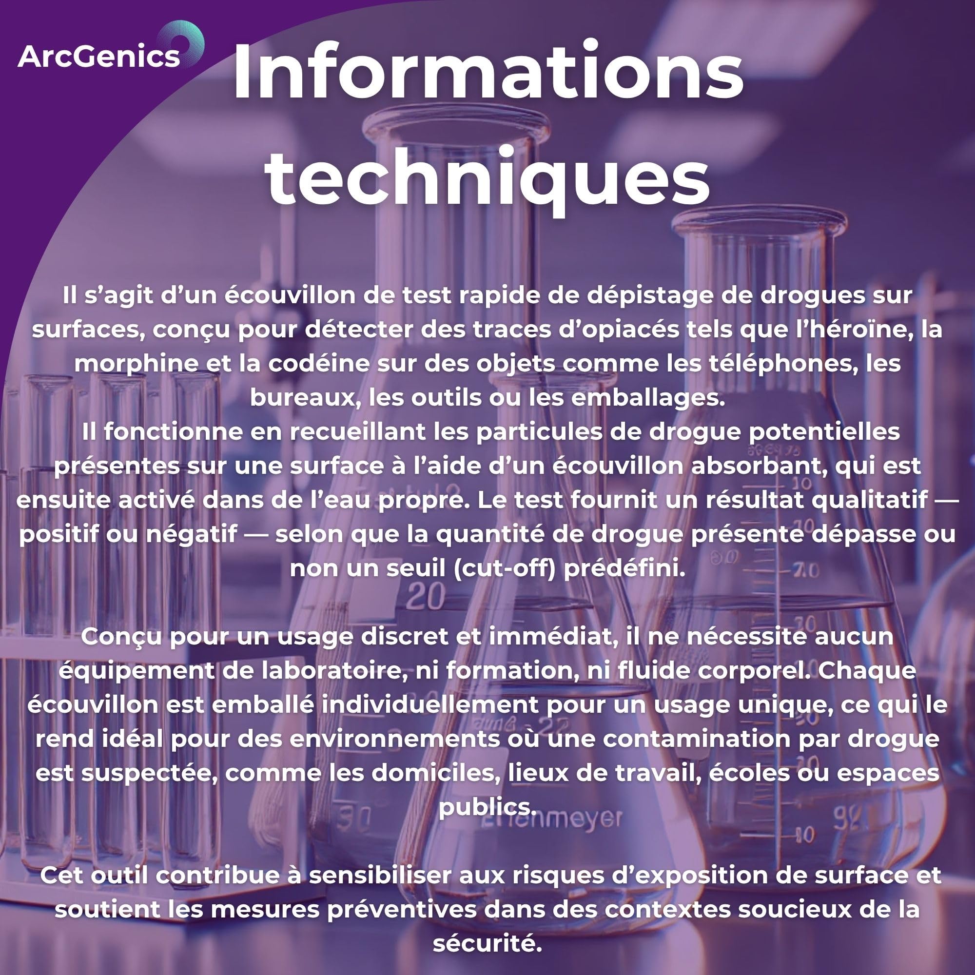 10 x Écouvillons de dépistage de drogues sur surfaces pour opiacés – Détecte les résidus d’opiacés (héroïne, morphine, codéine) sur téléphones, bancs & outils – Test rapide essuyer + tremper – Résulta