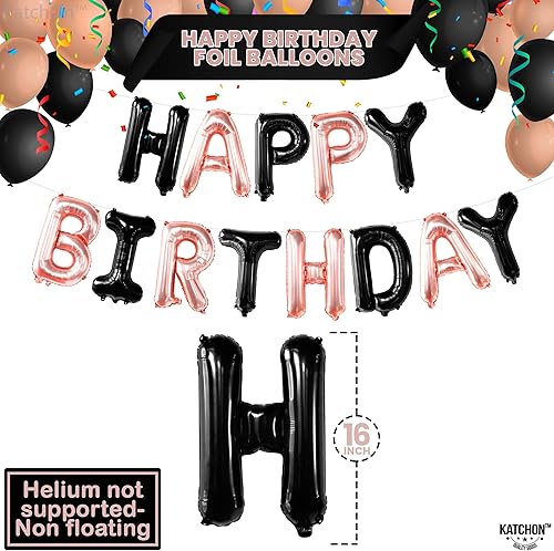 Miniatura 4 de KatchOn, Globos de feliz cumpleaños, 16 pulgadas, pancarta de cumpleaños de oro rosa y negro, globos negros y oro rosa, decoraciones de fiesta