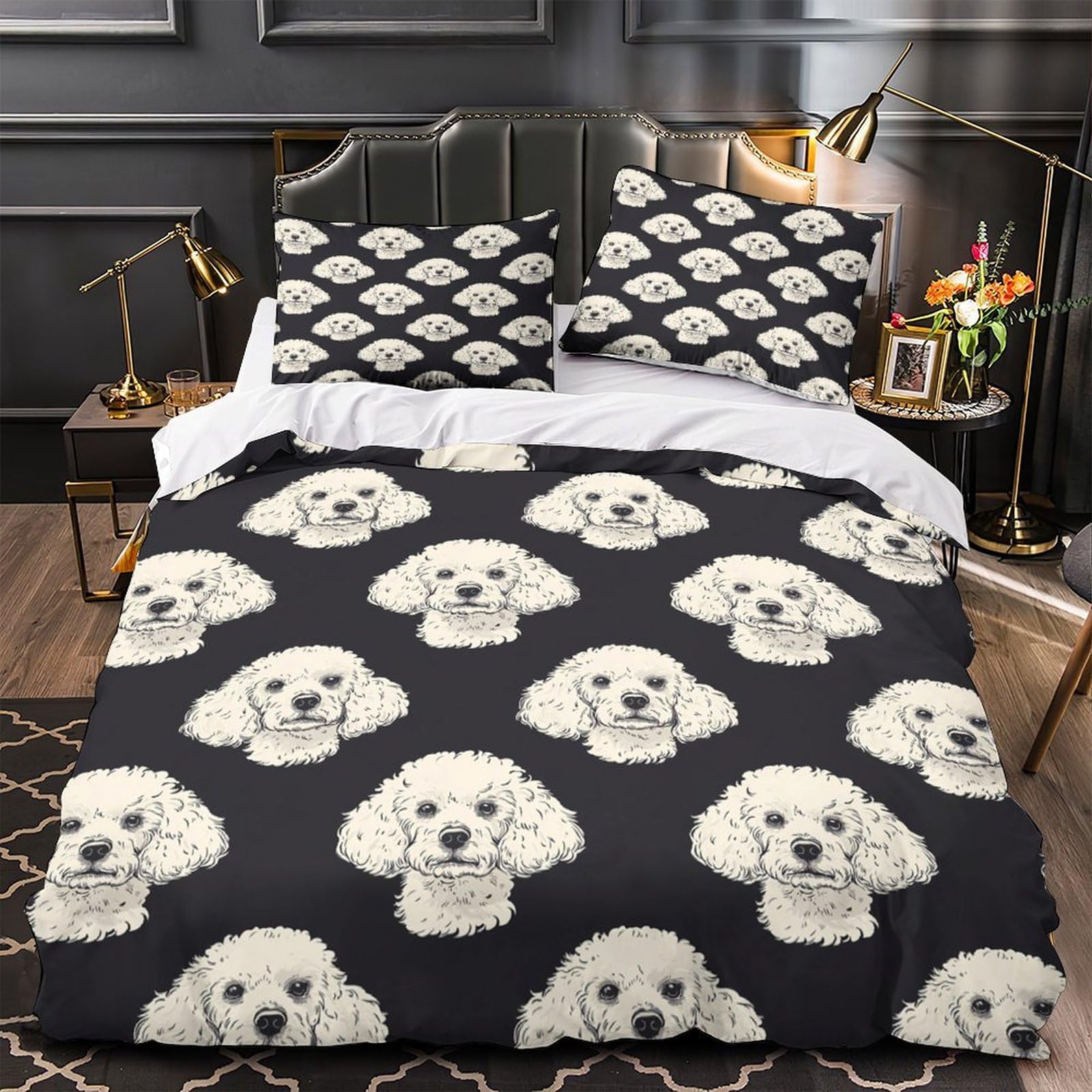 Housse de couette fermeture éclair caniche lit confortable