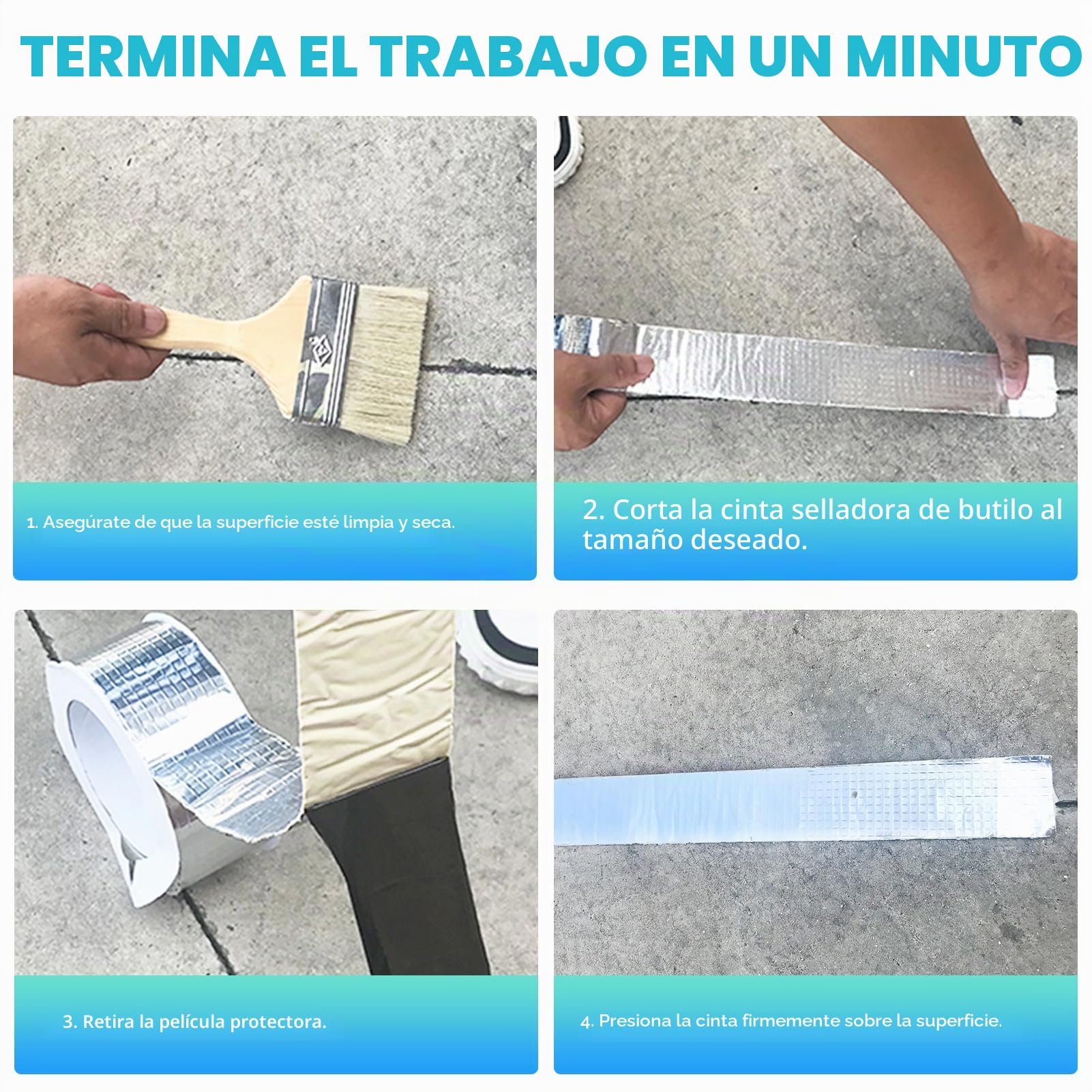 ADHES Cinta de Butilo Impermeable autoadhesiva, 20CM x 5M x 9Rollos, 47 mil de Espesor cinta aluminio adhesiva para fugas de techo, reparación de grietas, ruptura de tuberías