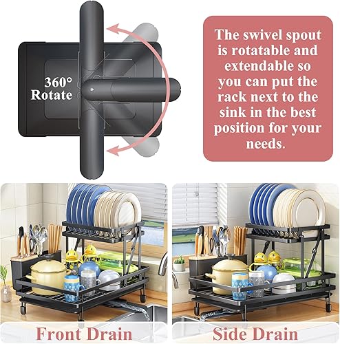 Miniatura 4 de SNTD Escurridor de platos, escurridor de platos grande plegable de 2 niveles para encimera de cocina, escurridor de platos de drenaje automático con