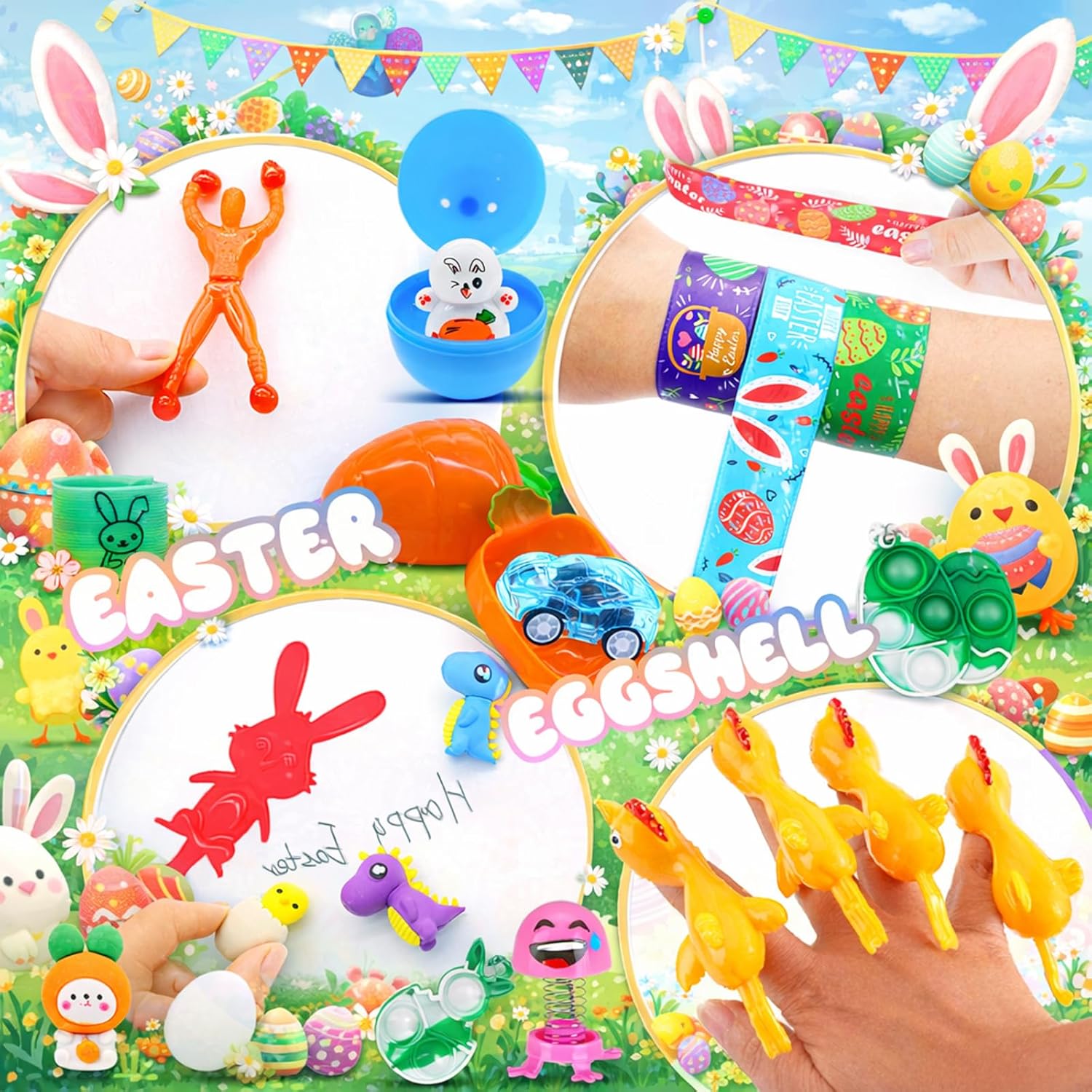 100 Pack Prefilled Easter Eggs with Toys Inside, Plastic Basket Stuffers Fillers Party Favors Supplies Hunt Games Save Time Gifts