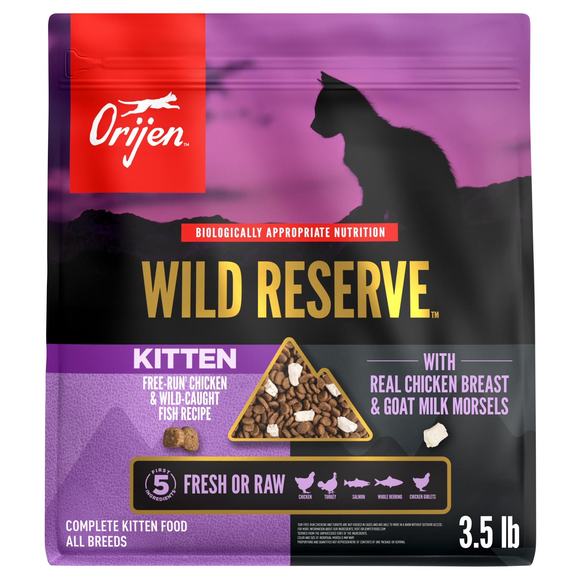 ORIJEN Wild Reserve Dry Cat Food Free-Run Chicken & Wild-Caught Fish Kitten Recipe 3.5lb Bag