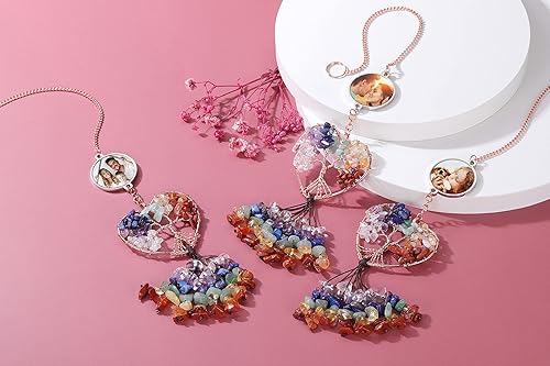 Miniatura 5 de Personalized Master Foto Adornos de coche Colgantes Árbol de la Vida Adornos Corazón Cristal Atrapasueños Atrapasueños Alambre envuelto Chakra Car