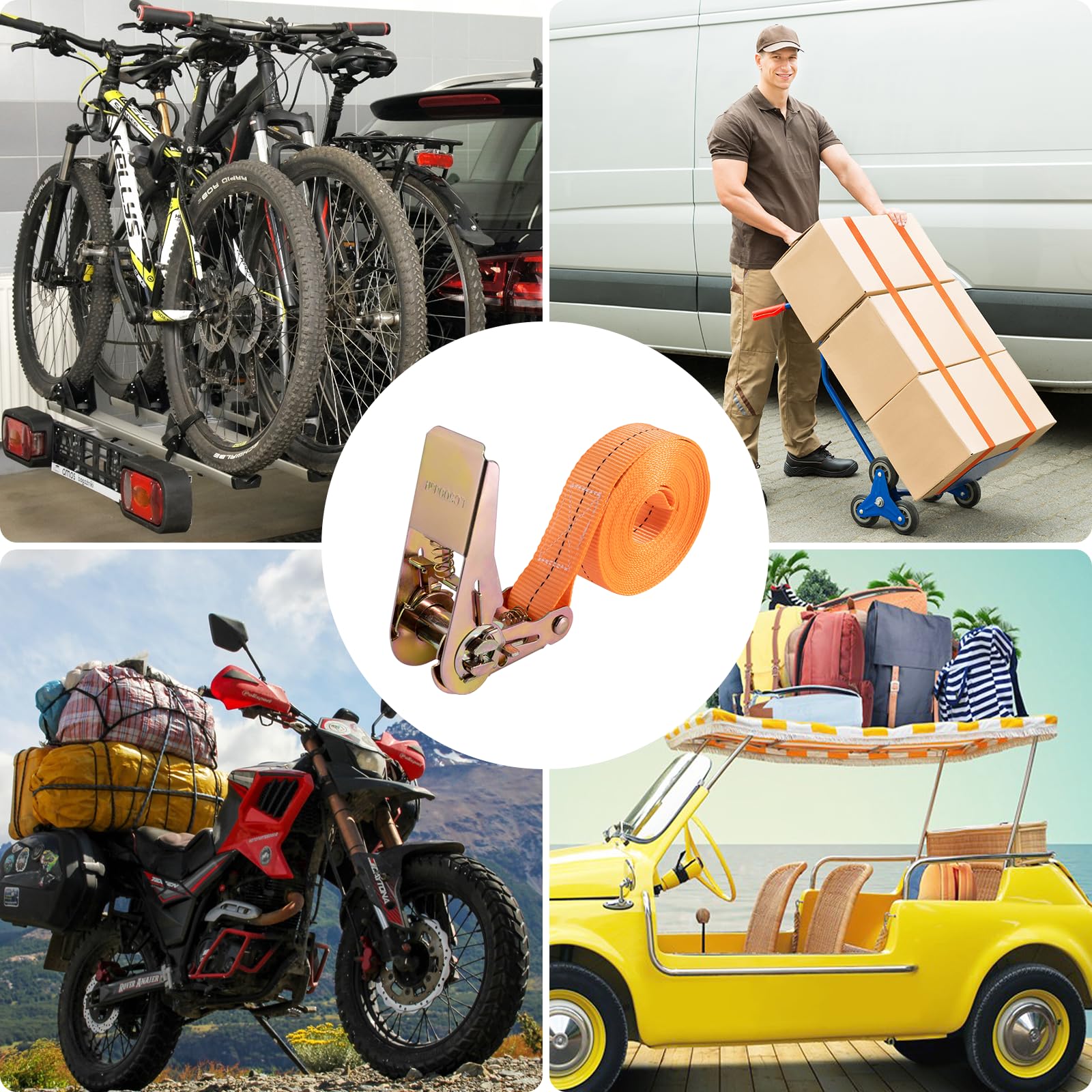 Spanbanden met ratel, 4 m, robuuste sjorbanden met ratelriemen voor materiaaltransport, motorfiets, fietsen, verhuizing, bagagepakketten, camping, 2 stuks, blauw