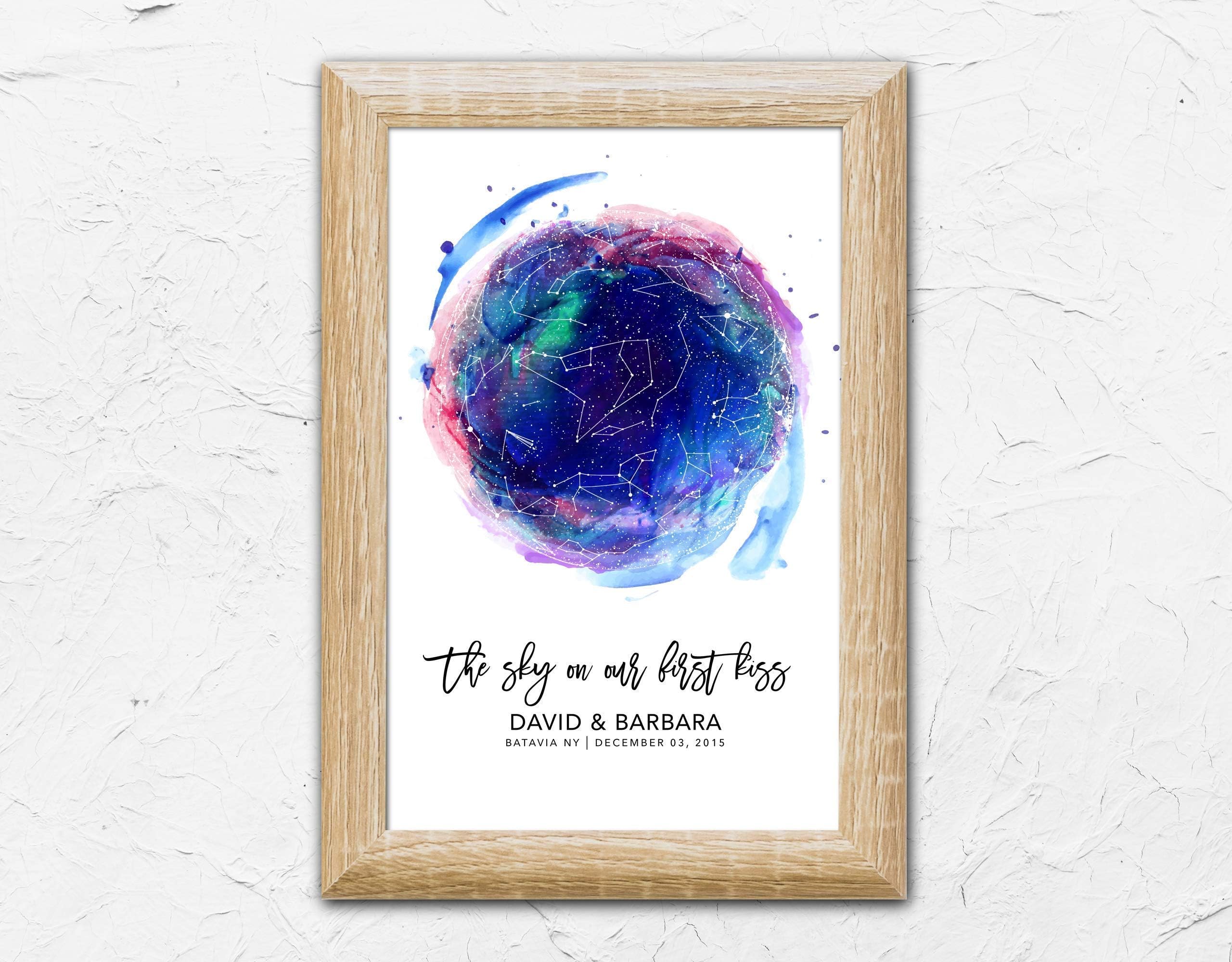 Wall Art Decor, Canvas or Paper, Real Custom Star Map - Art Print, Anniversary Gift, Star Light