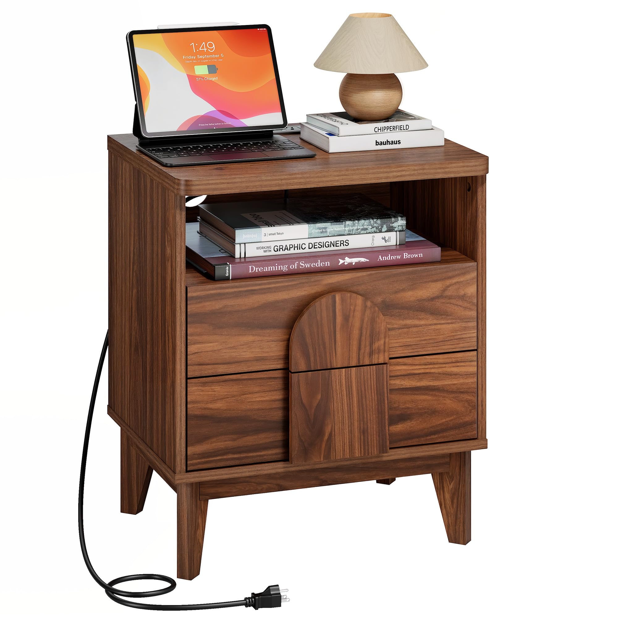 Table de chevet cannelée PARTPHONER haut de gamme avec chargeur USB discret