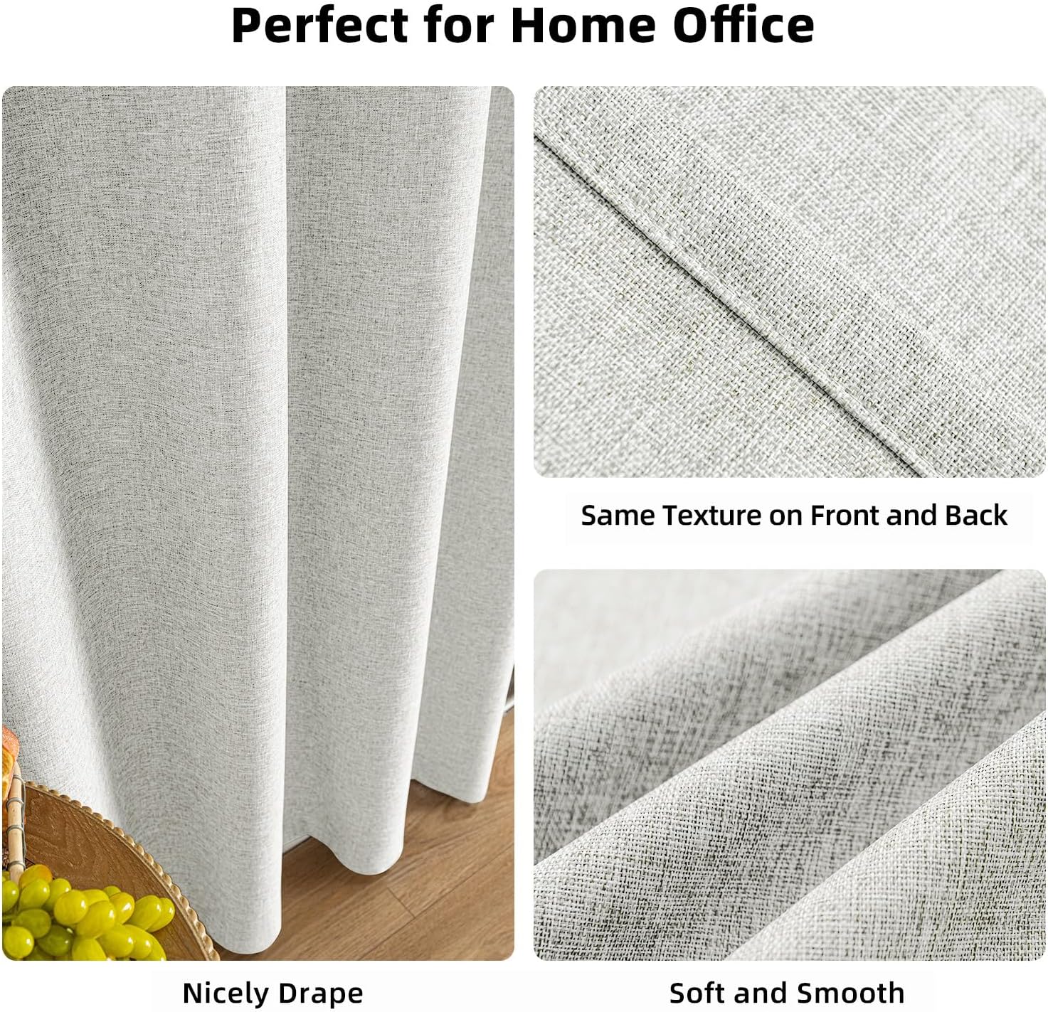 100% Blackout Curtains for Bedroom - Linen Textured Full Light Blocking 54 Inch Long 2 Panels Set,Thermal Insulated Room Darkening Grommet Top Living Room Drapes,52" W x 54" L Natural