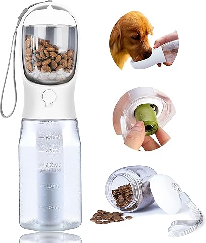 Botella de agua para perros con contenedor de alimentos, dispensador de agua portátil para perros para mascotas para caminar al aire libre,