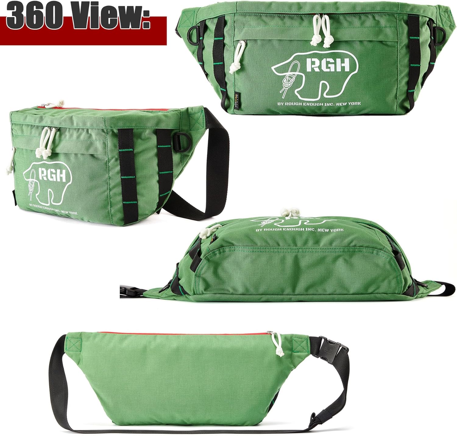Rough Enough Large Crossbody Bag Fanny Pack for Men Preppy Waterproof with Keychain YKK Zipper Casual Cordura Green 6.5L - Image 7