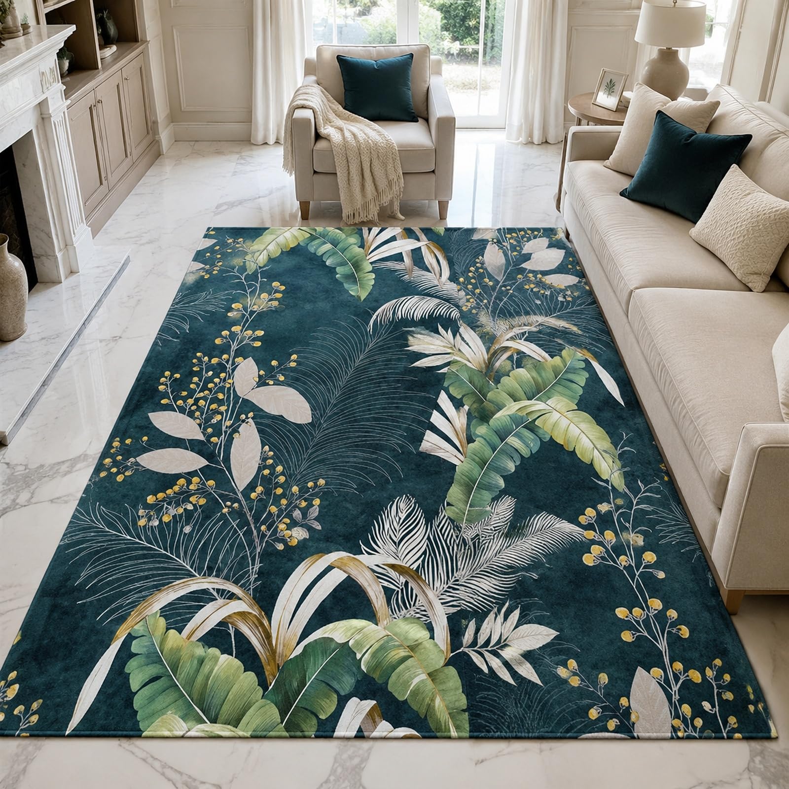 Tapis de salon moderne 200 x 300 cm à motifs floraux multicolores