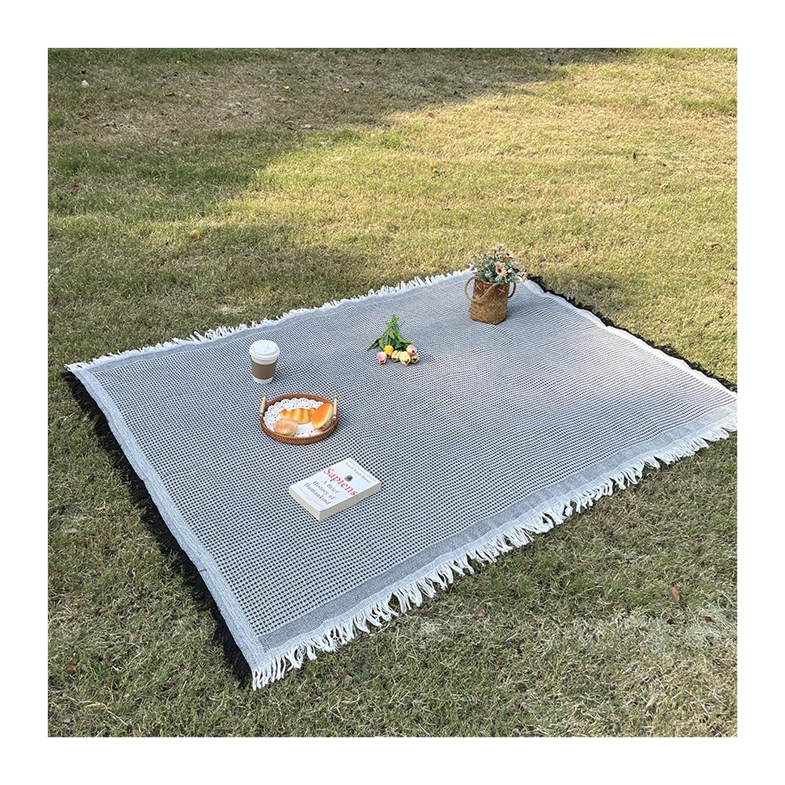 Tapis de pique-nique, nappe en lin, couverture de Camping, atmosphère de sortie, coffre de voiture(Black,180X260)