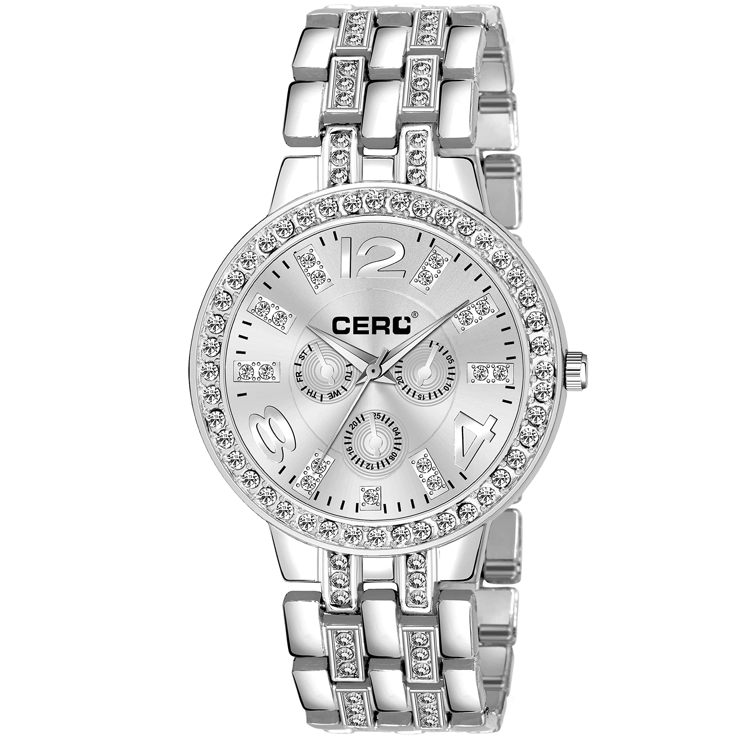 CERO Analogue Diamond Studded Multi Colour Metal Strap Watch for Women & Girls (Silver) (B09H7BT119) Amazon Price History, Amazon Price Tracker