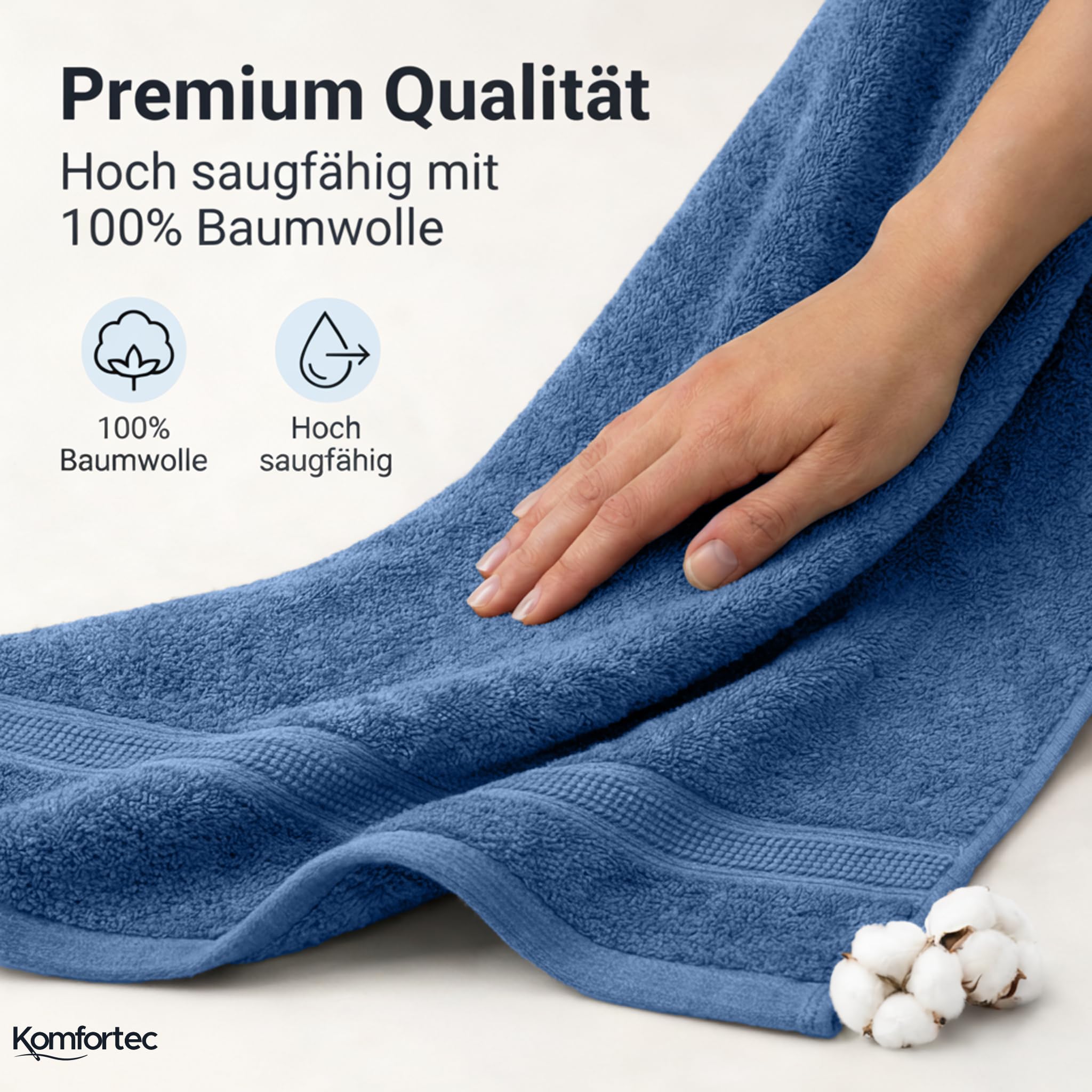 Komfortec Set di 6 asciugamani in 100% cotone, 2 asciugamani da bagno 70 x 140 cm e 4 asciugamani da 50 x 100 cm, in spugna, morbido, azzurro